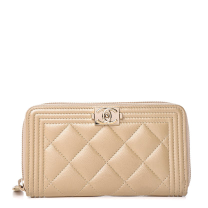 Chanel Metallic Caviar Quilted Small Boy Zip Around Wallet Light Gold 1 of 9
