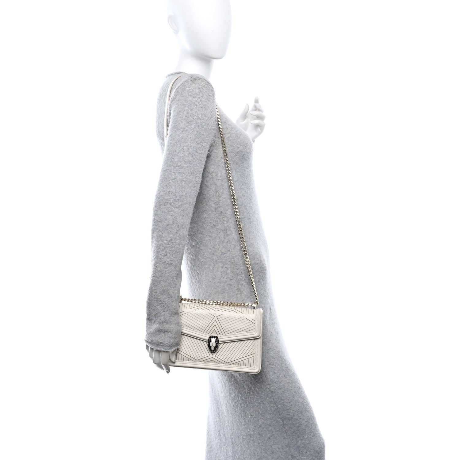Bulgari Nappa Serpenti Forever Chain Diamond Blast Shoulder Bag Ivory Gold 2 of 9