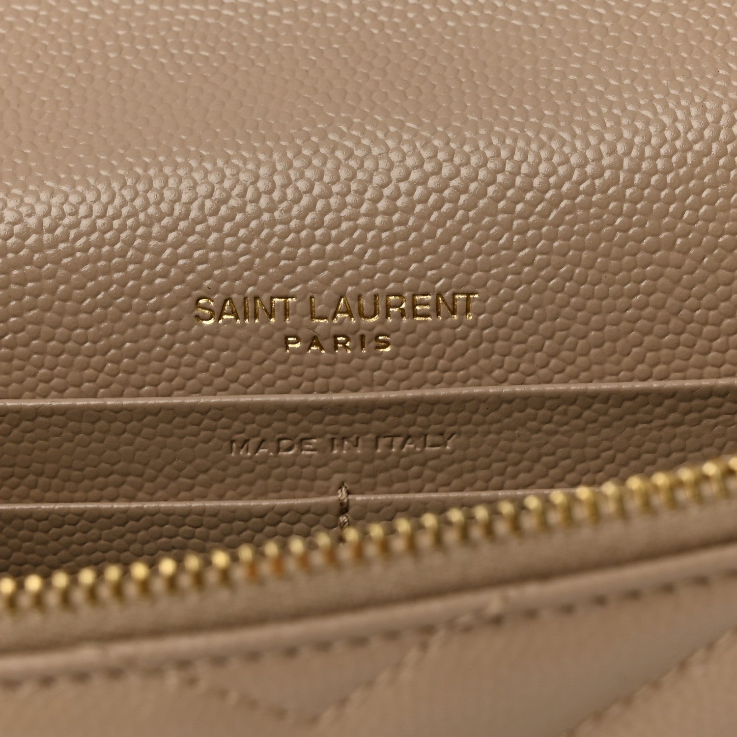 Saint Laurent Grain De Poudre Matelasse Chevron Monogram Envelope Chain Wallet Dark Beige 6 of 11