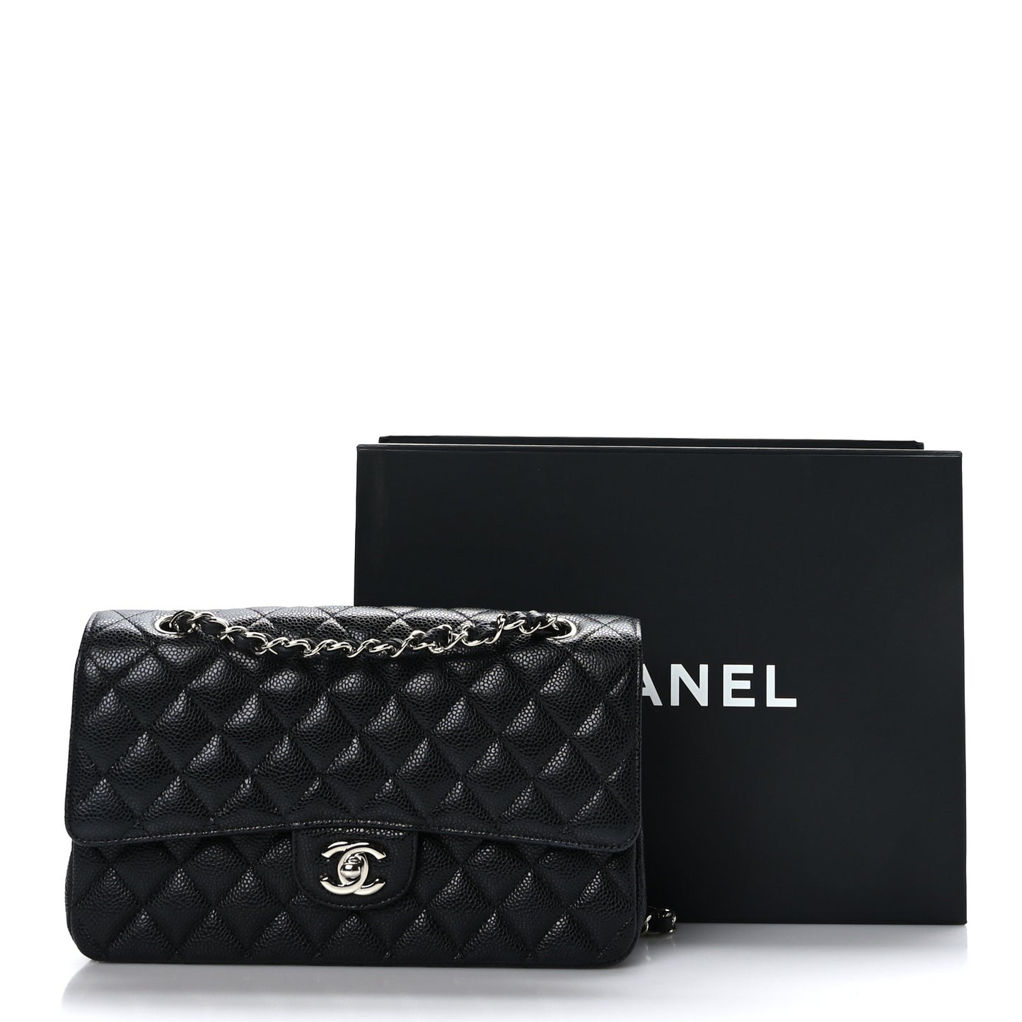 Caviar Quilted Medium Double Flap Black