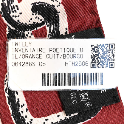 Hermes Silk Inventaire Poetique de Brides a Bloc Twilly Orange Cuit Bourgogne Black 3 of 5