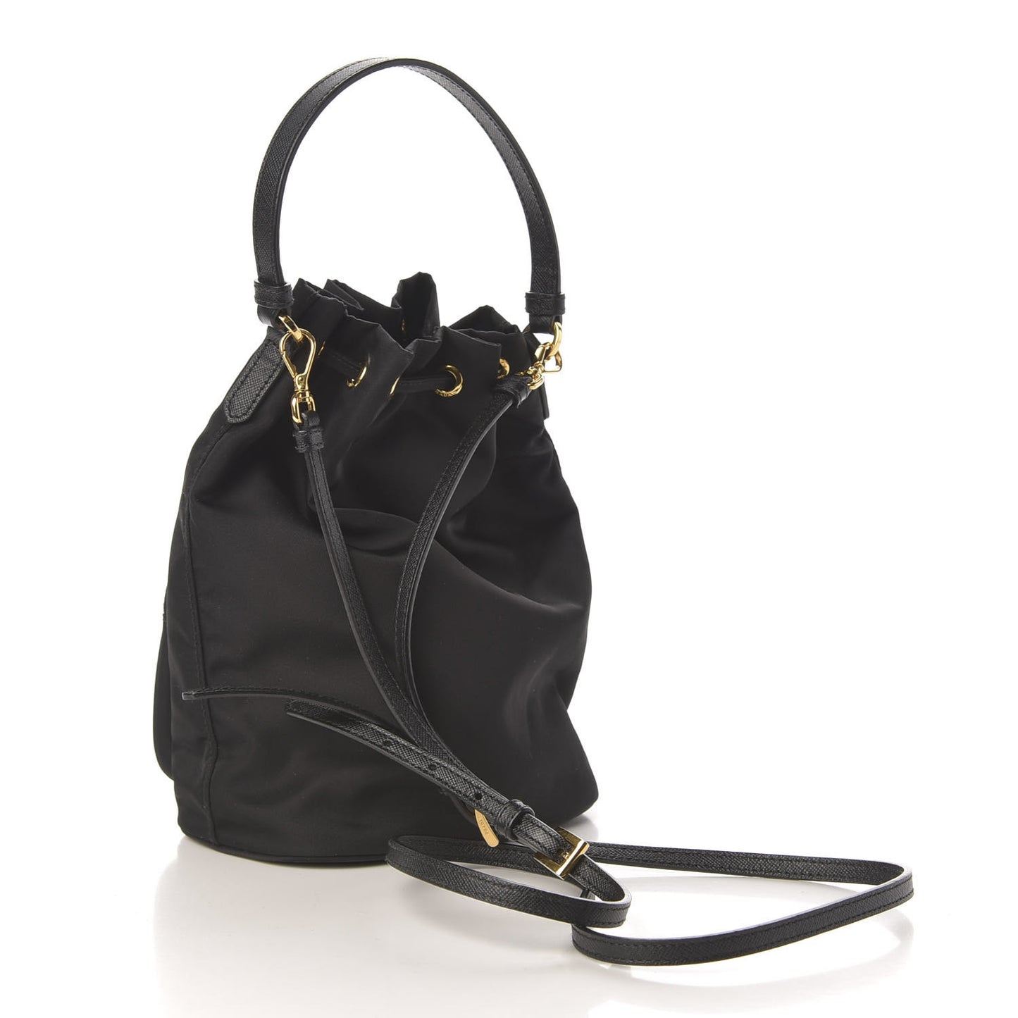 Saffiano Tessuto Nylon Mini Bucket Crossbody Bag Black