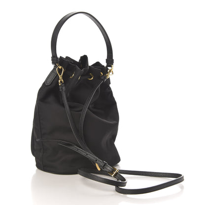 Prada Saffiano Tessuto Nylon Mini Bucket Crossbody Bag Black 3 of 9