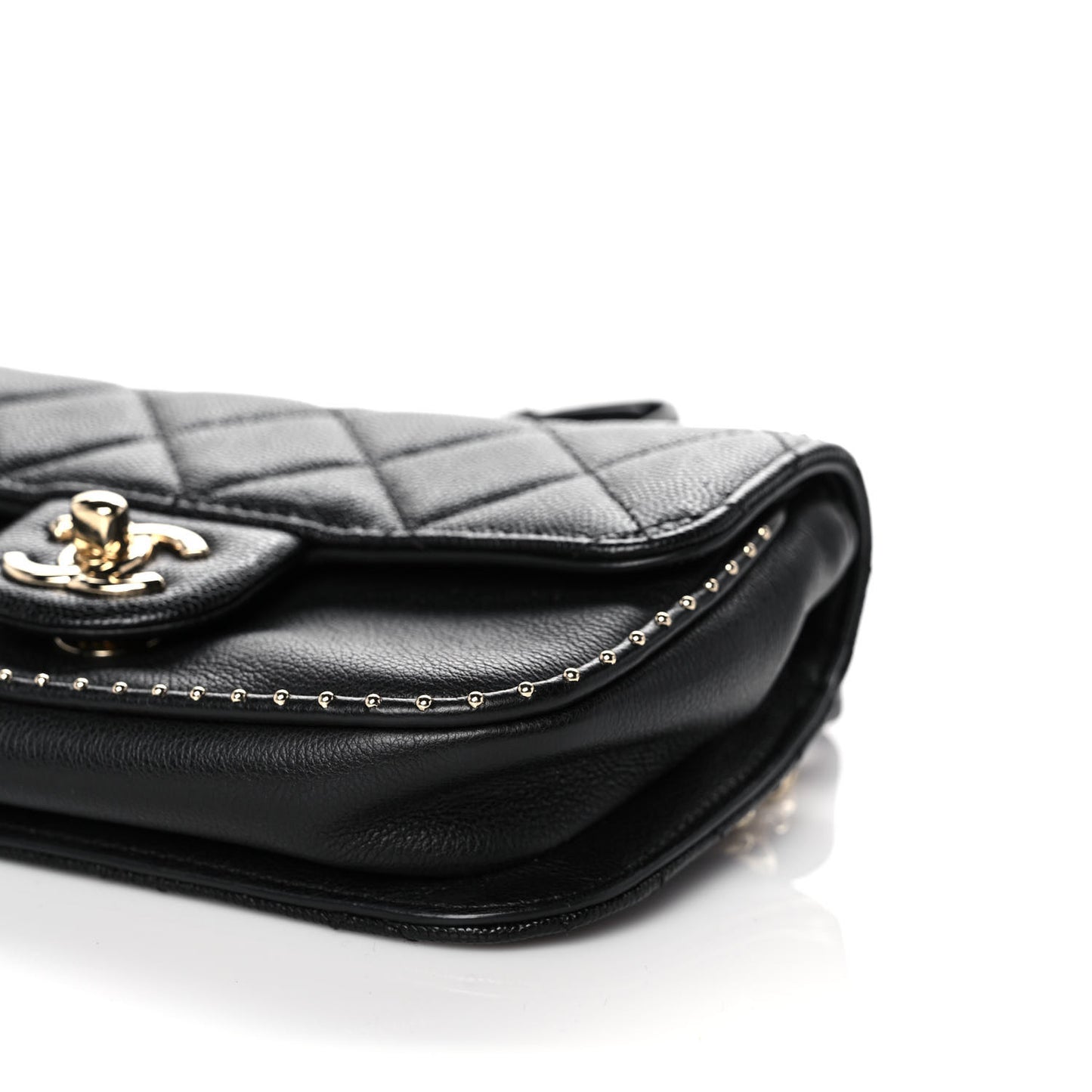 Caviar Quilted Studded Flap Waist Bag Black