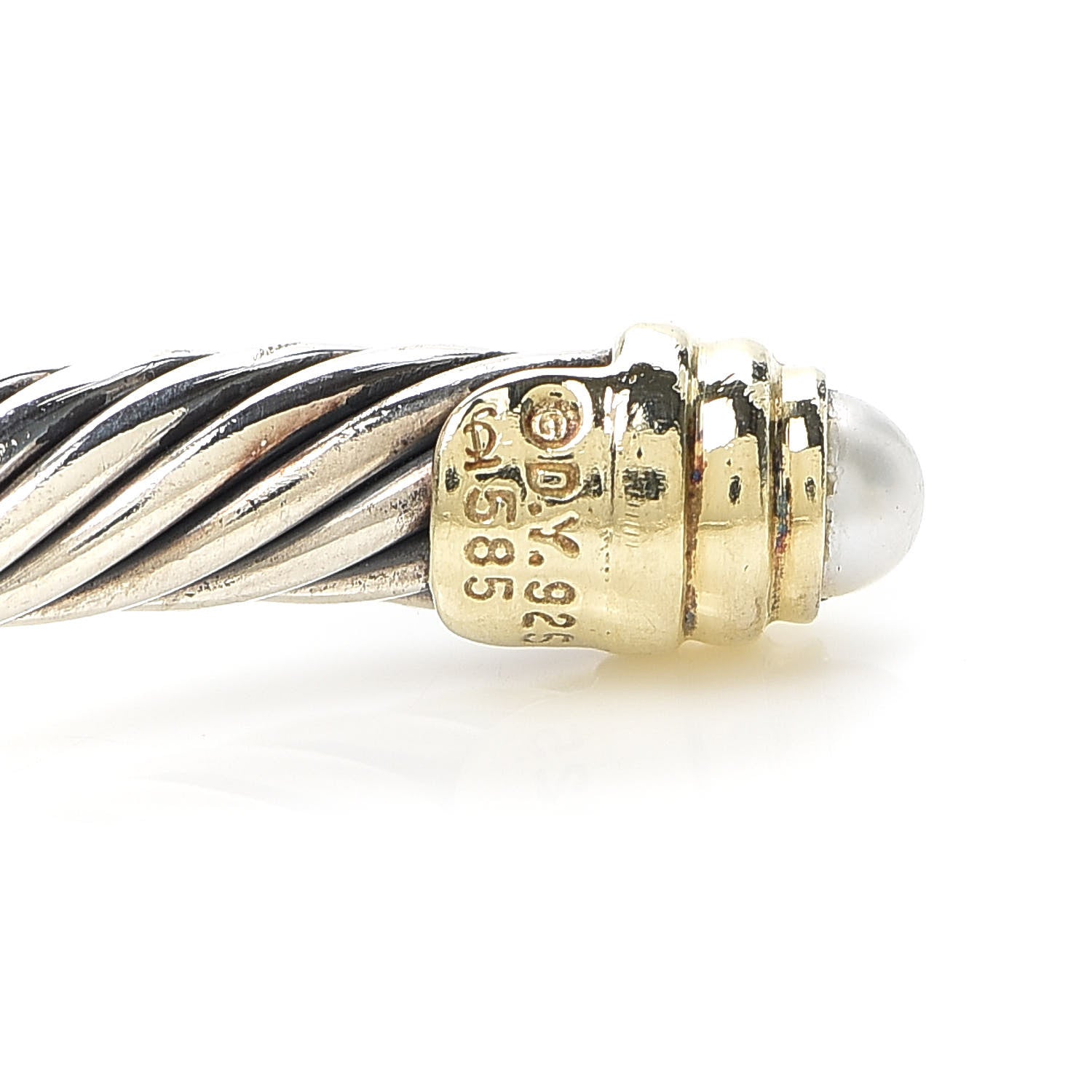 David Yurman Sterling Silver 14K Yellow Gold Pearl 5mm Cable Classics Petite Color Bracelet 4 of 5