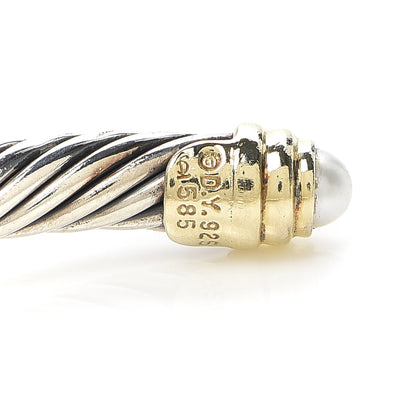 David Yurman Sterling Silver 14K Yellow Gold Pearl 5mm Cable Classics Petite Color Bracelet 4 of 5