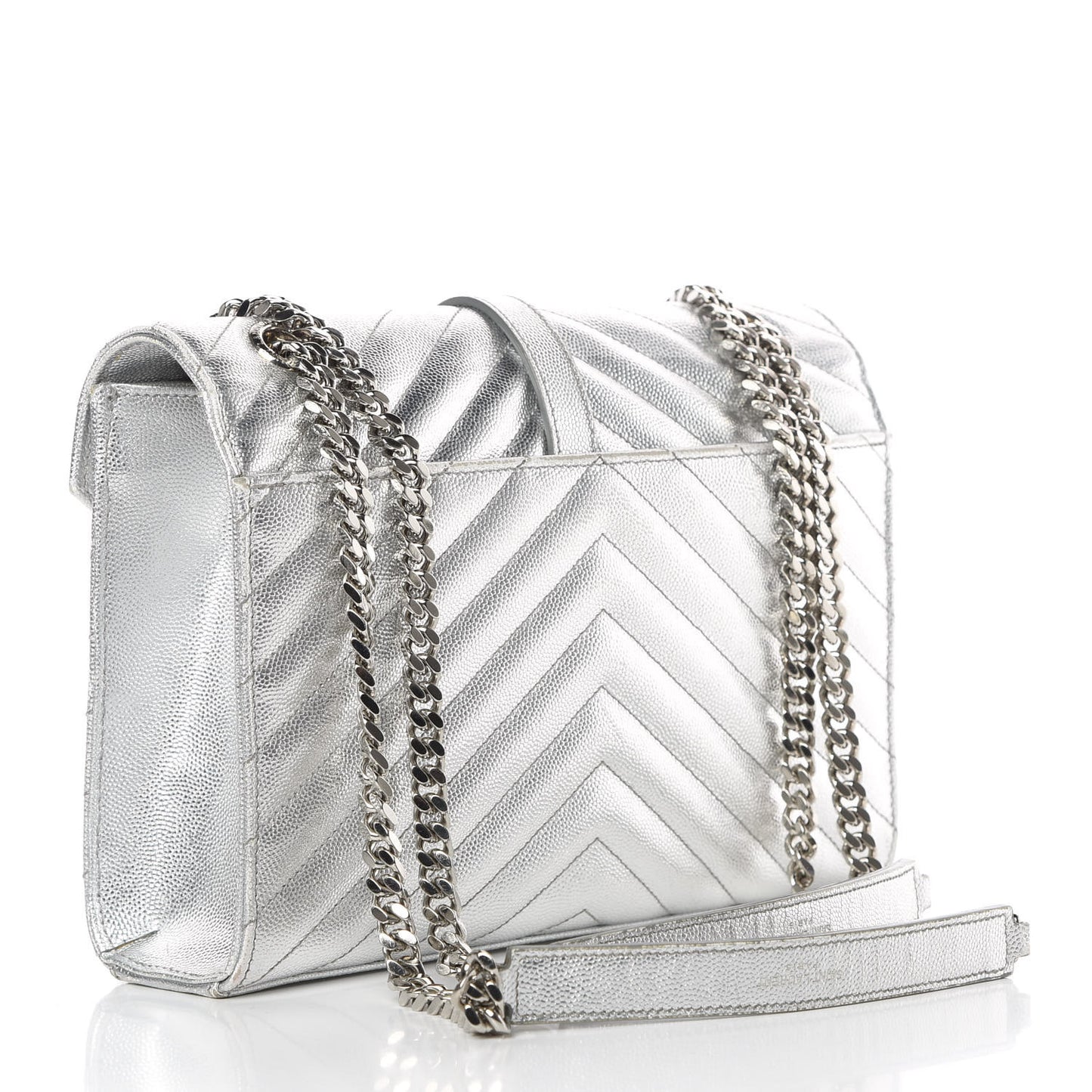 Metallic Grain De Poudre Matelasse Chevron Medium Monogram Satchel Silver