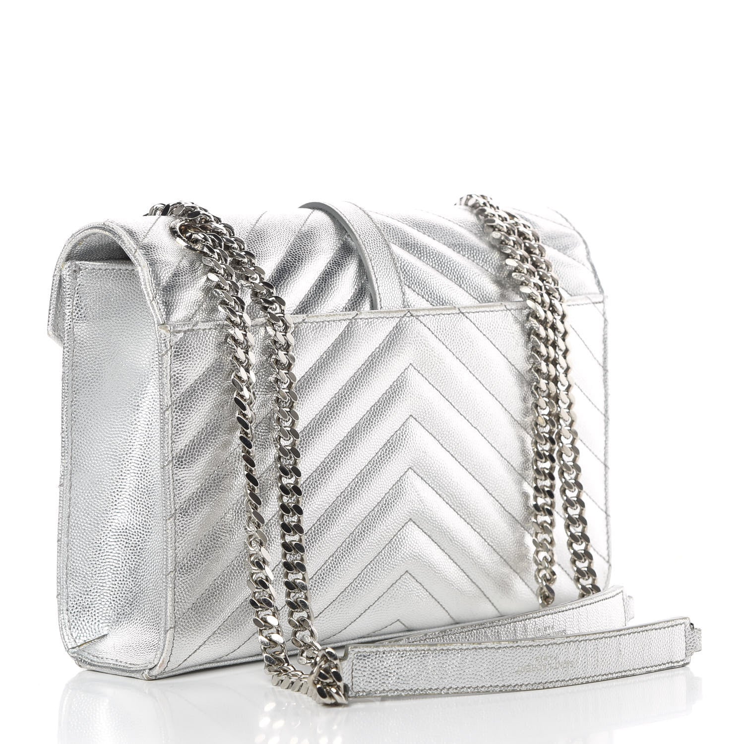 Saint Laurent Metallic Grain De Poudre Matelasse Chevron Medium Monogram Satchel Silver 3 of 17