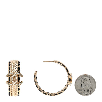 Chanel Crystal Lambskin CC Double Chain Hoop Earrings Gold Black 2 of 5