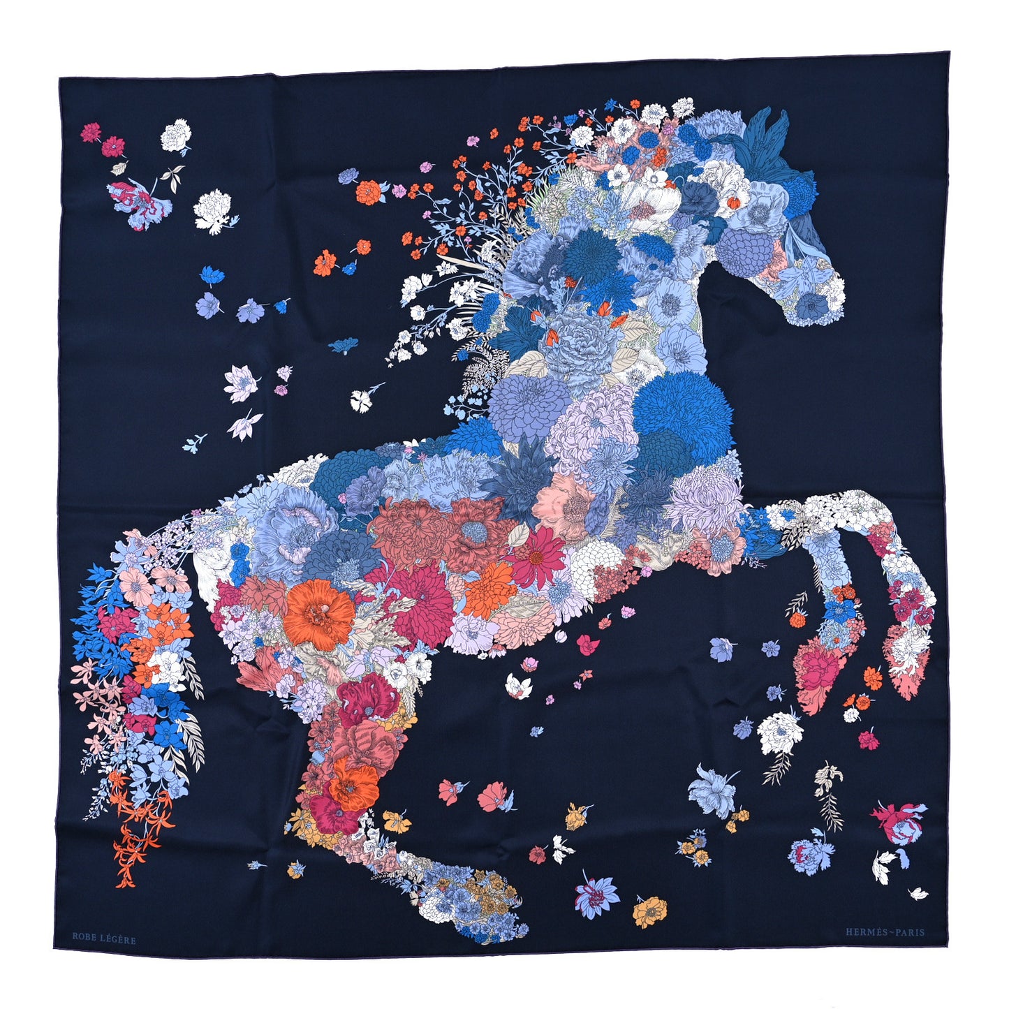 Silk Robe Legere Scarf 90 Marine Parme Rose