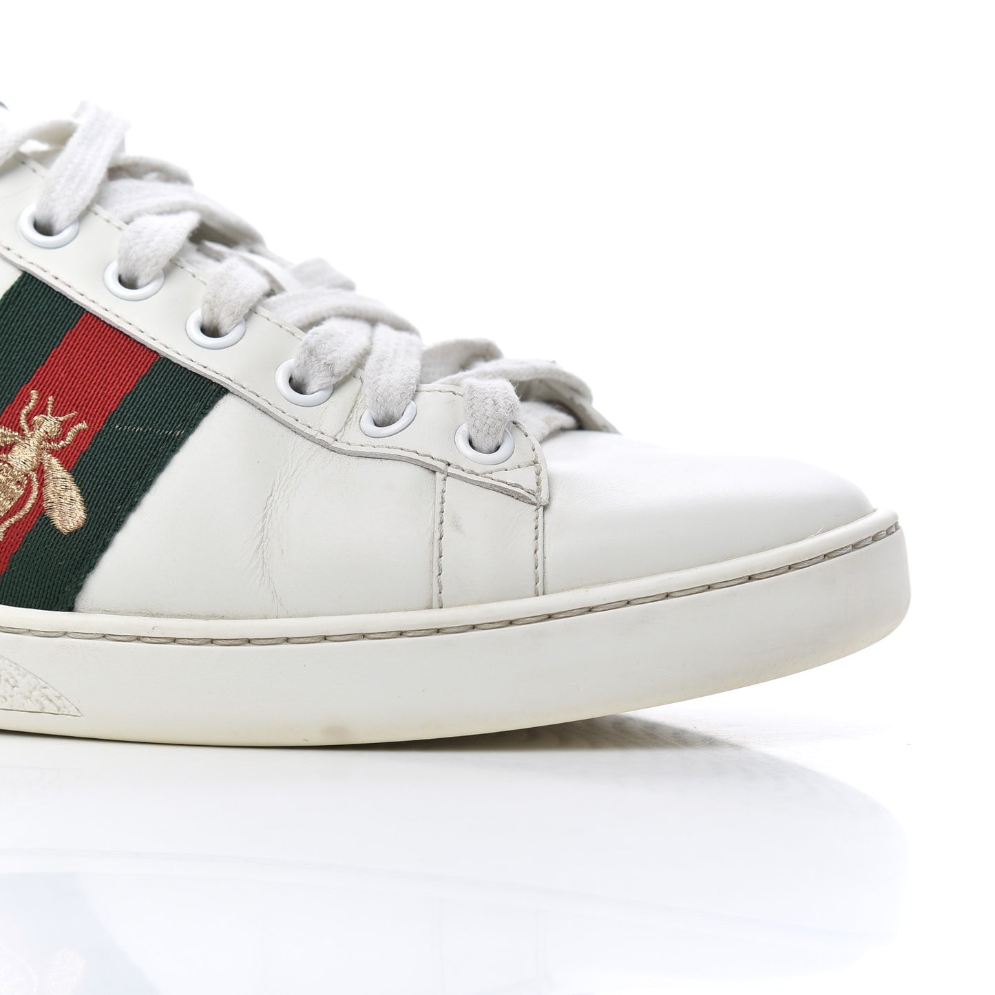 Calfskin Web Bee Embroidered Womens Ace Sneakers 38 White Green