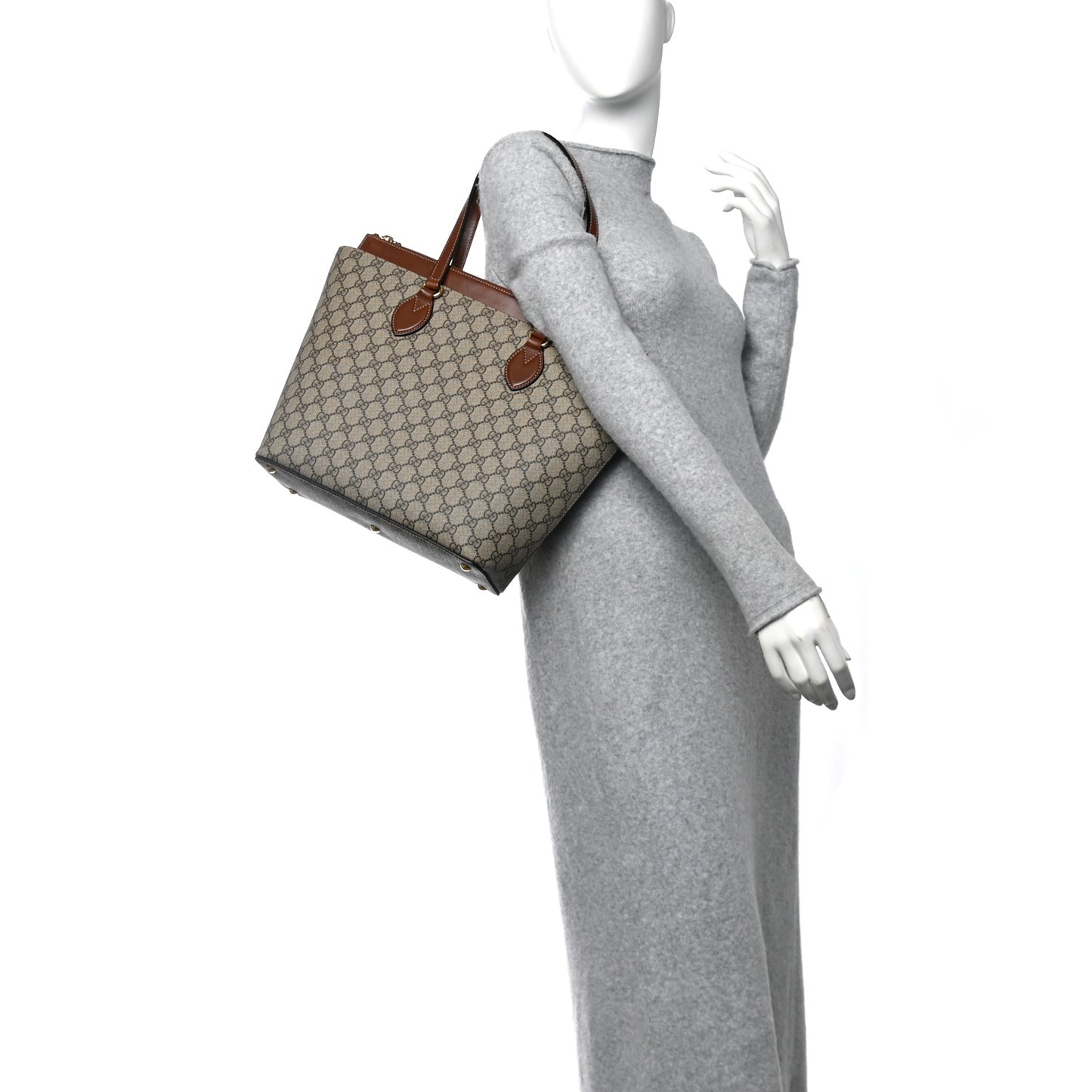 GG Supreme Monogram Medium Zippered Bucket Tote Beige Tuscany