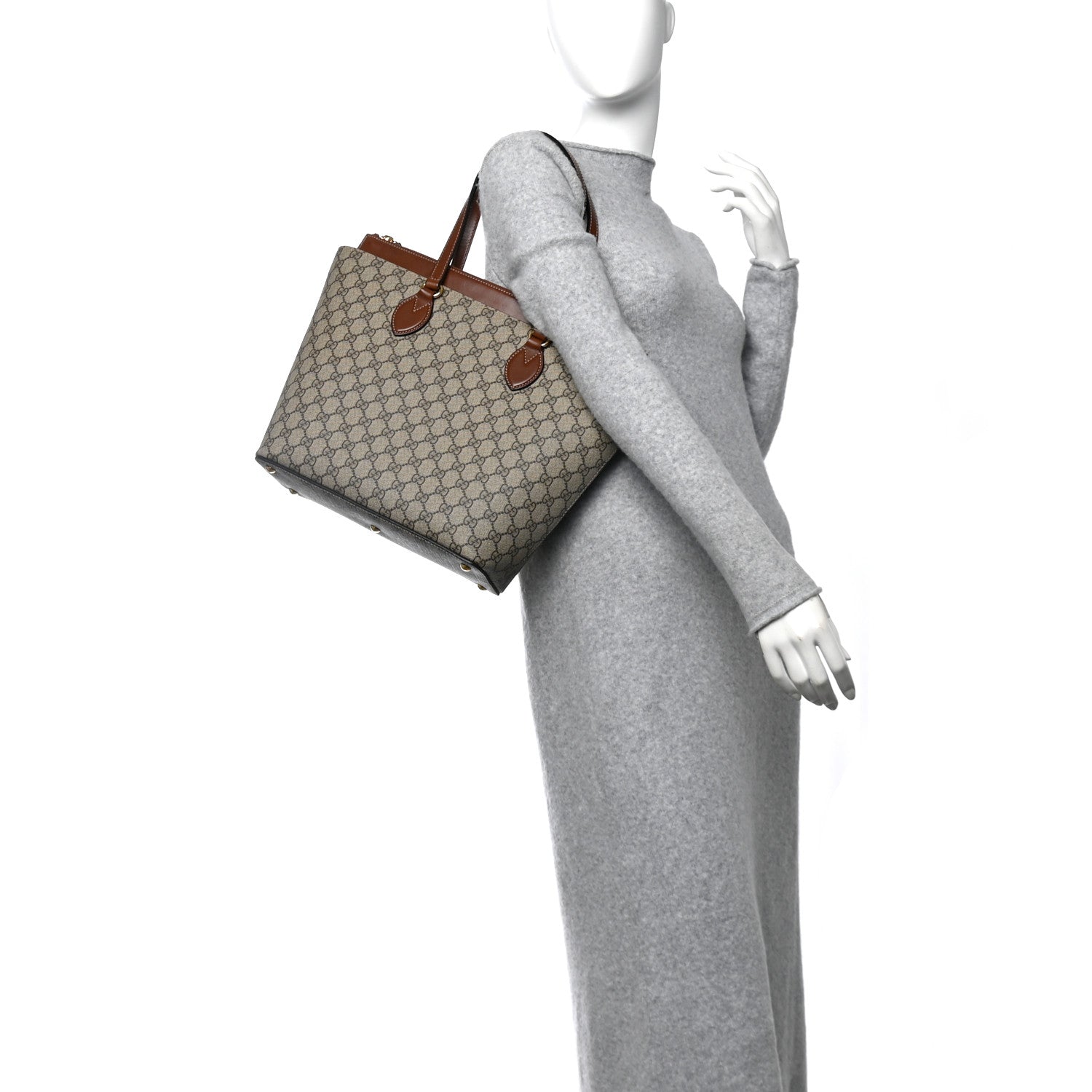 Gucci GG Supreme Monogram Medium Zippered Bucket Tote Beige Tuscany 3 of 11