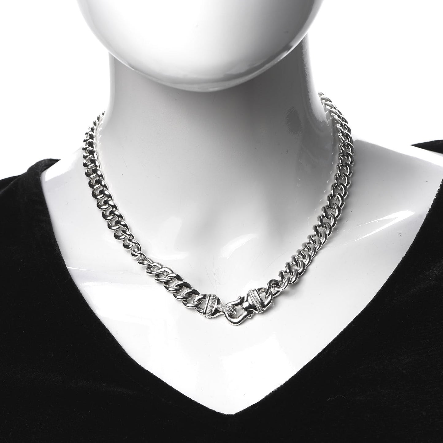Sterling Silver Diamond Buckle Chain Necklace