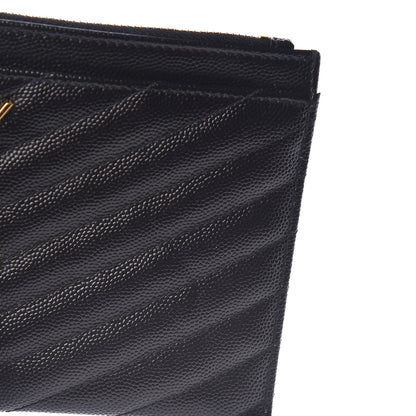 Saint Laurent Grain De Poudre Chevron Monogram Bill Pouch Black 8 of 10