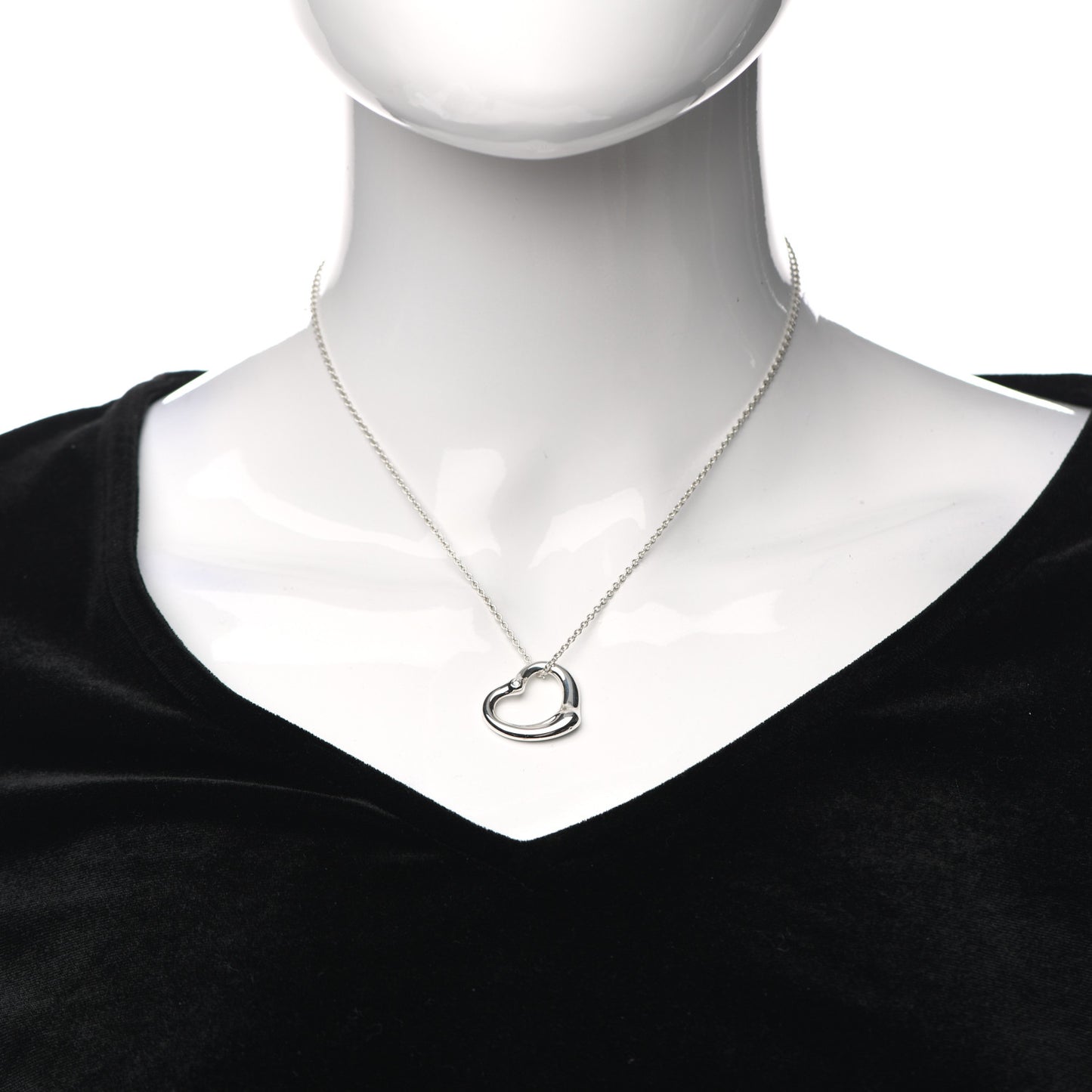 Sterling Silver Diamond 22mm Elsa Peretti Open Heart Pendant Necklace