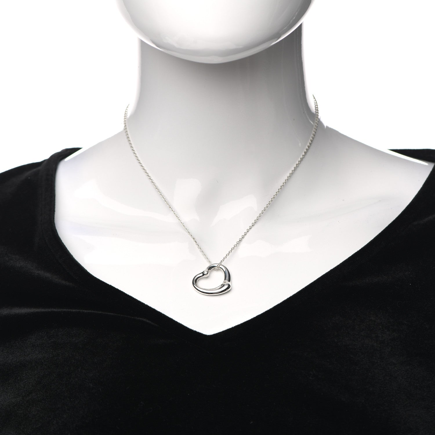 Tiffany Sterling Silver Diamond 22mm Elsa Peretti Open Heart Pendant Necklace 2 of 4