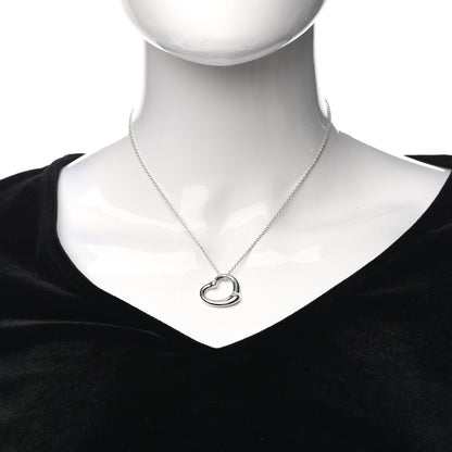 Tiffany Sterling Silver Diamond 22mm Elsa Peretti Open Heart Pendant Necklace 2 of 4