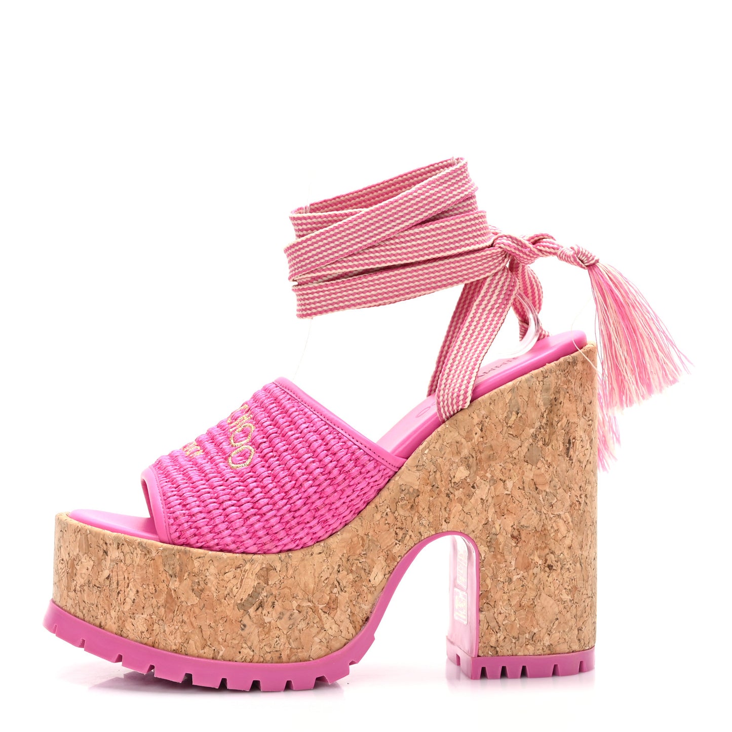 Raffia Embroidered Gal 130 Wedge Sandals 40 Fuchsia