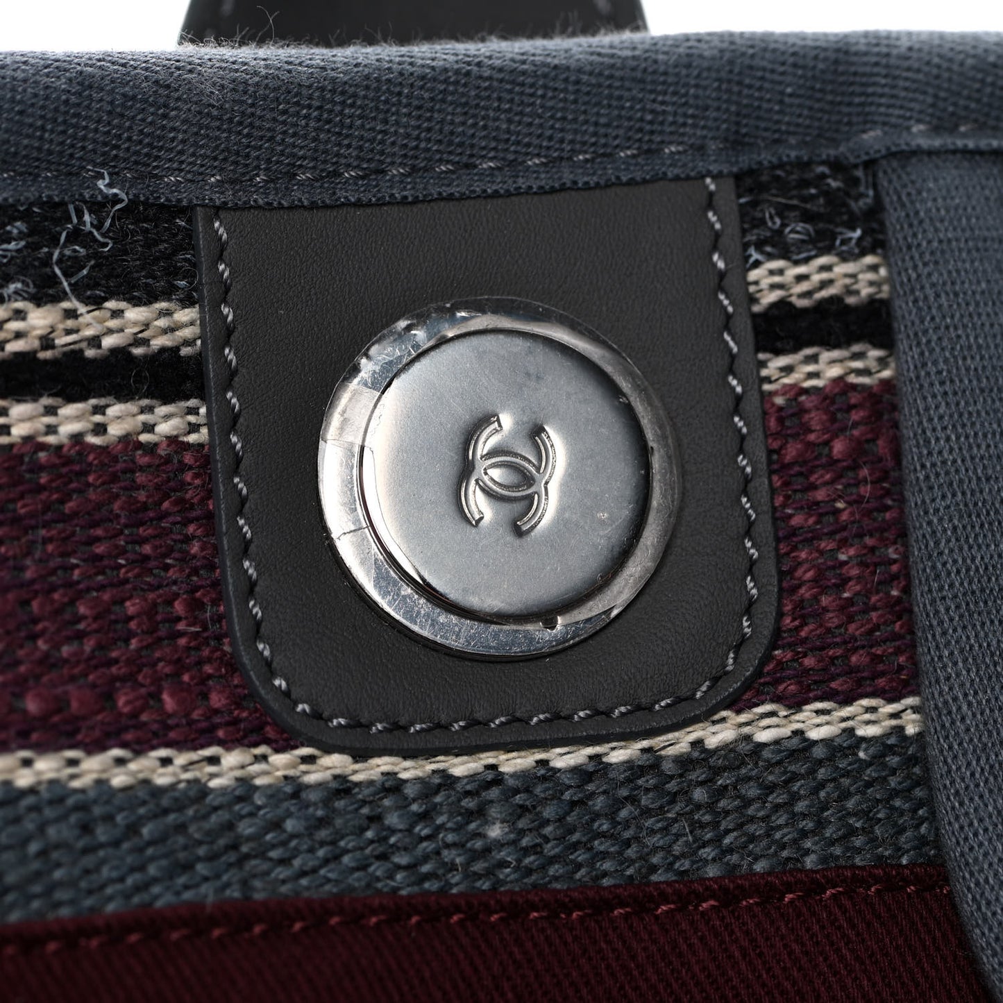 Striped Canvas Medium Deauville Tote Grey