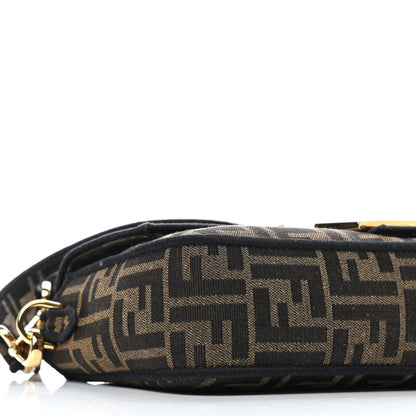 Fendi Fabric Jacquard FF 1974 Medium Baguette Tobacco Moro Black 8 of 9