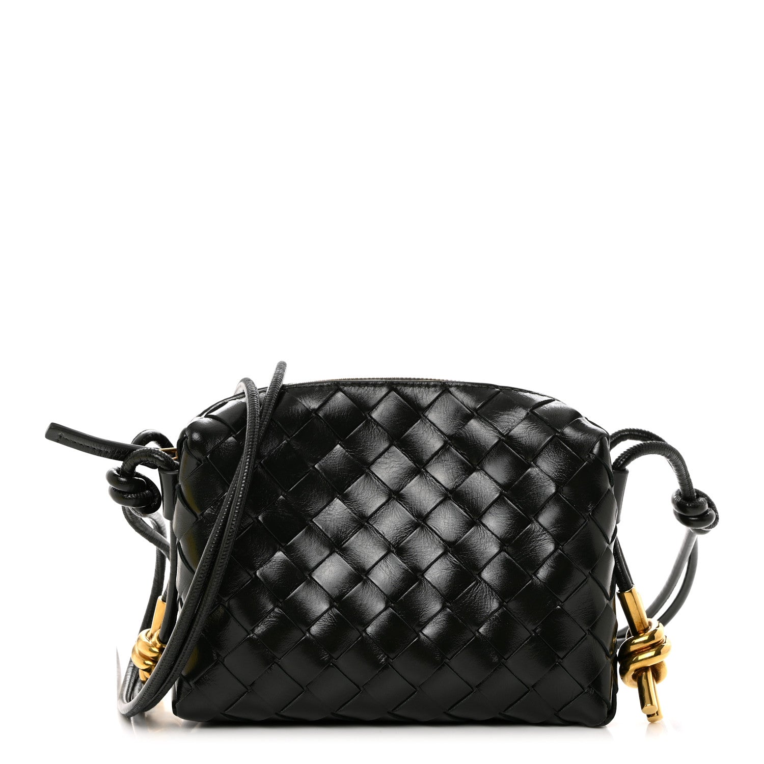 Bottega Veneta Polished Patent Intrecciato Knot Small Loop Camera Bag Raintree 1 of 9