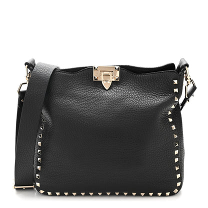 Valentino Garavani Pebbled Calfskin Small Rockstud Flip-Lock Messenger Bag Black 1 of 11