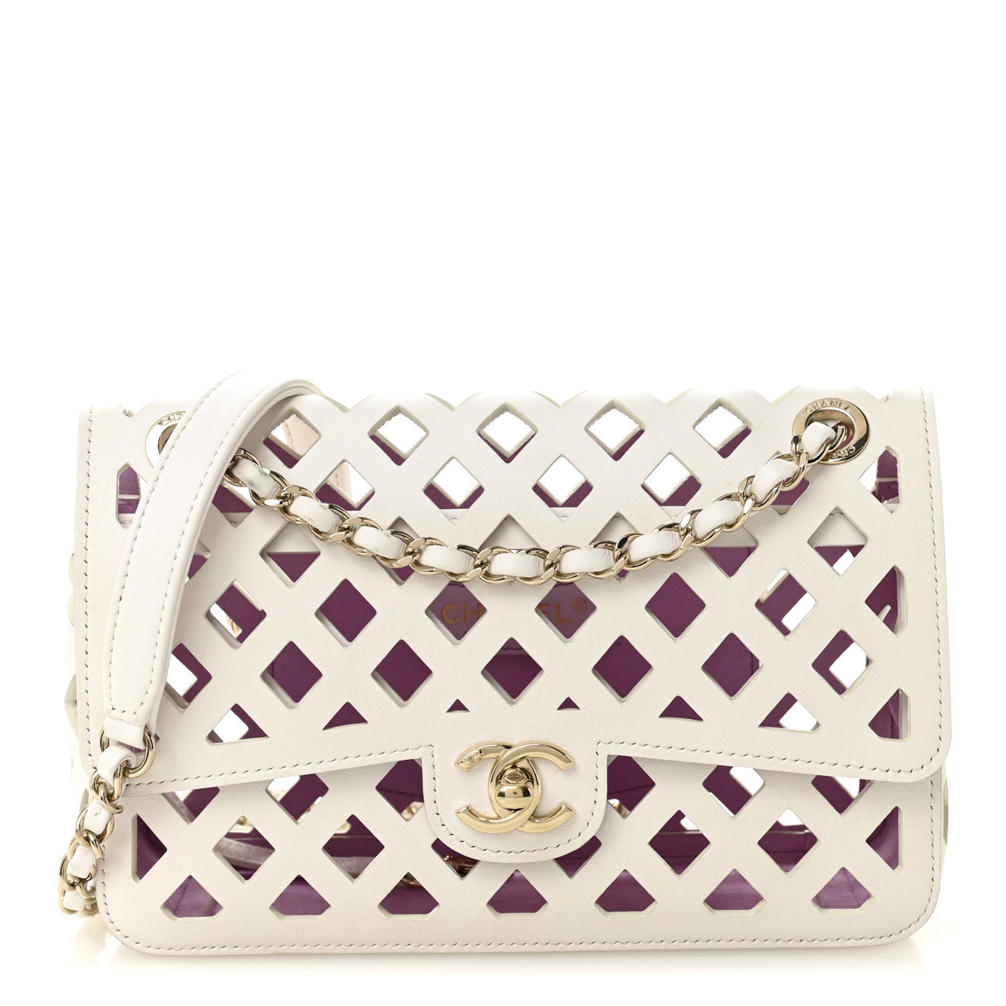 Lambskin Small Sea Through Flap White Multicolor