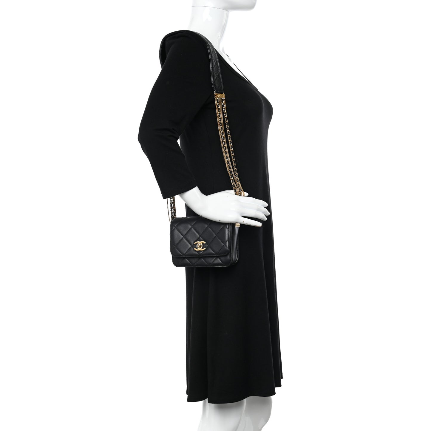 Lambskin Quilted Small Multiple Chain Flap Black