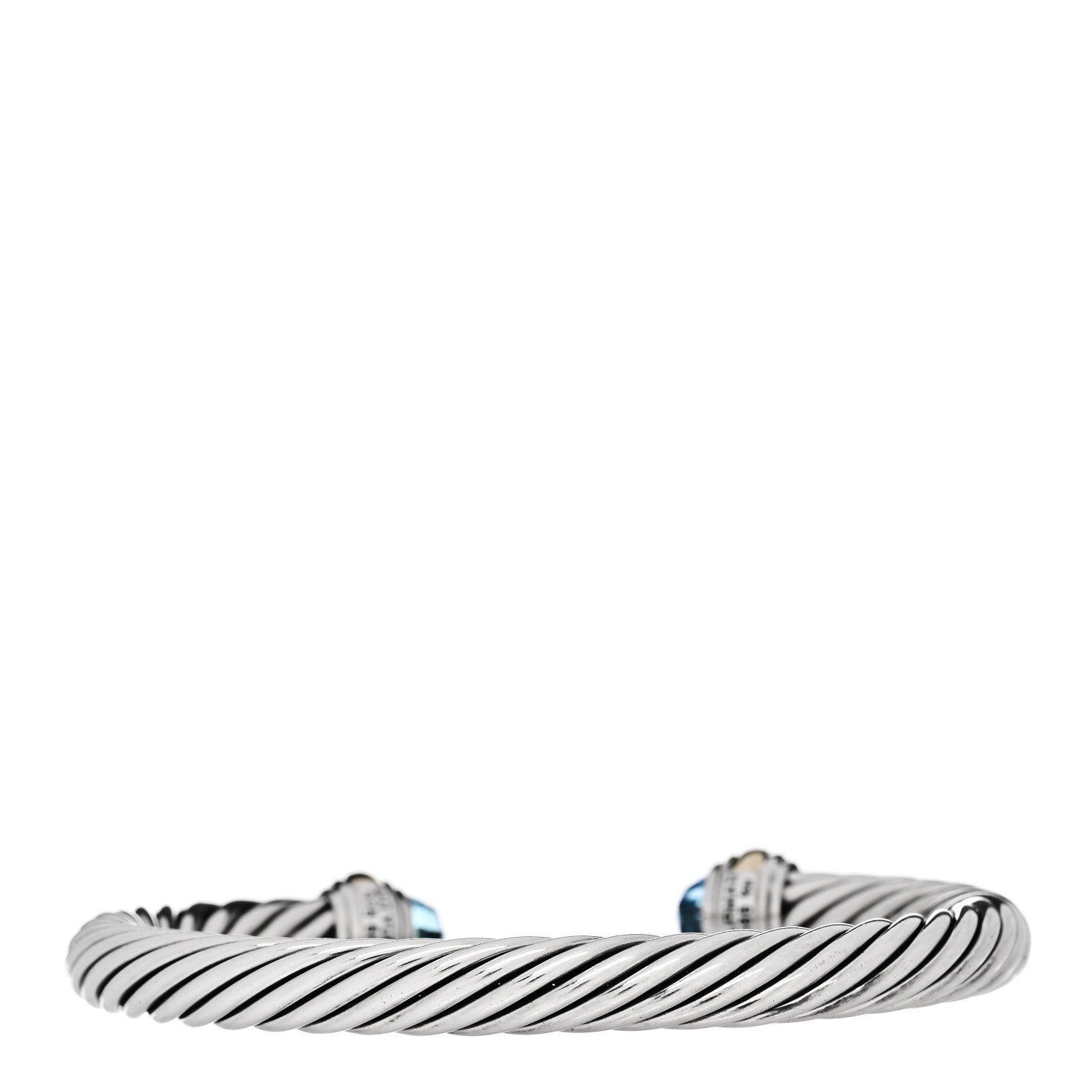 David Yurman Sterling Silver 14K Yellow Gold Blue Topaz 7mm Cable Classics Bracelet 2 of 3