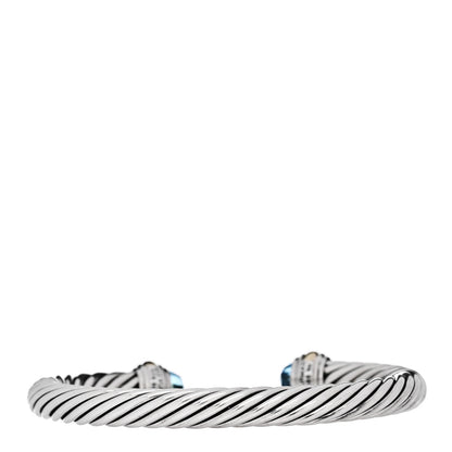 David Yurman Sterling Silver 14K Yellow Gold Blue Topaz 7mm Cable Classics Bracelet 2 of 3