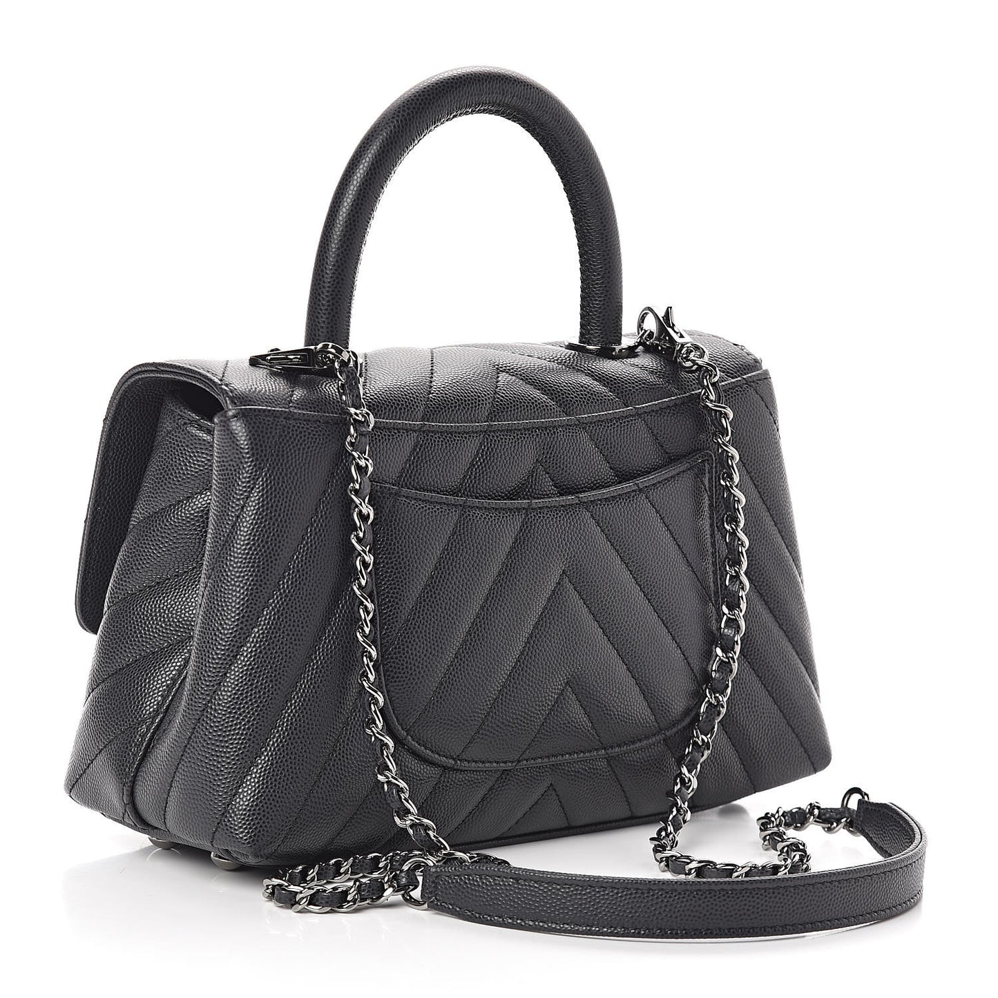 Caviar Chevron Quilted Mini Coco Handle Flap Dark Grey