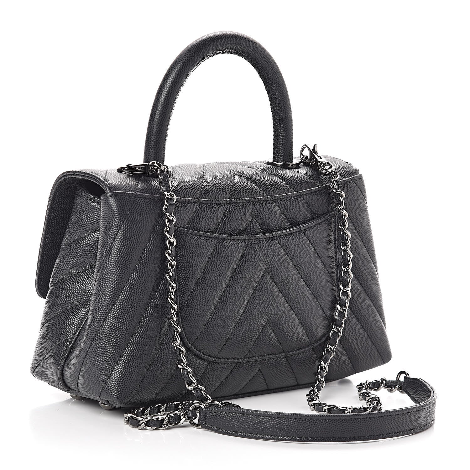 Chanel Caviar Chevron Quilted Mini Coco Handle Flap Dark Grey 3 of 12