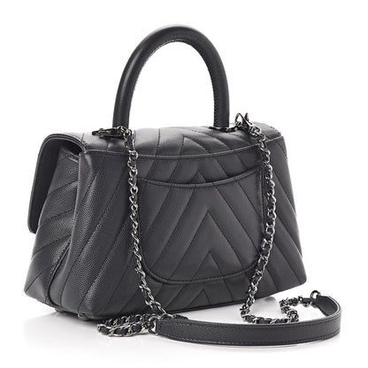 Chanel Caviar Chevron Quilted Mini Coco Handle Flap Dark Grey 3 of 12