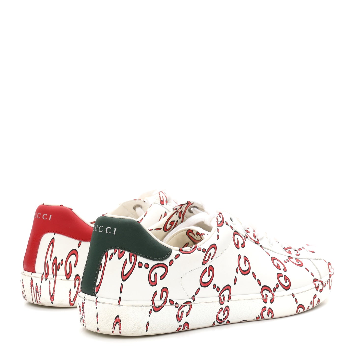 Calfskin GucciGhost Print Mens Ace Sneakers 8.5 White Hibiscus Red