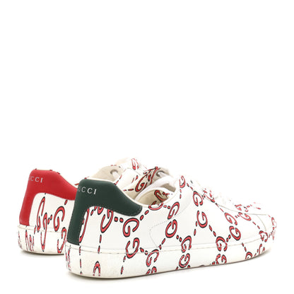 Gucci Calfskin GucciGhost Print Mens Ace Sneakers 8.5 White Hibiscus Red 5 of 10