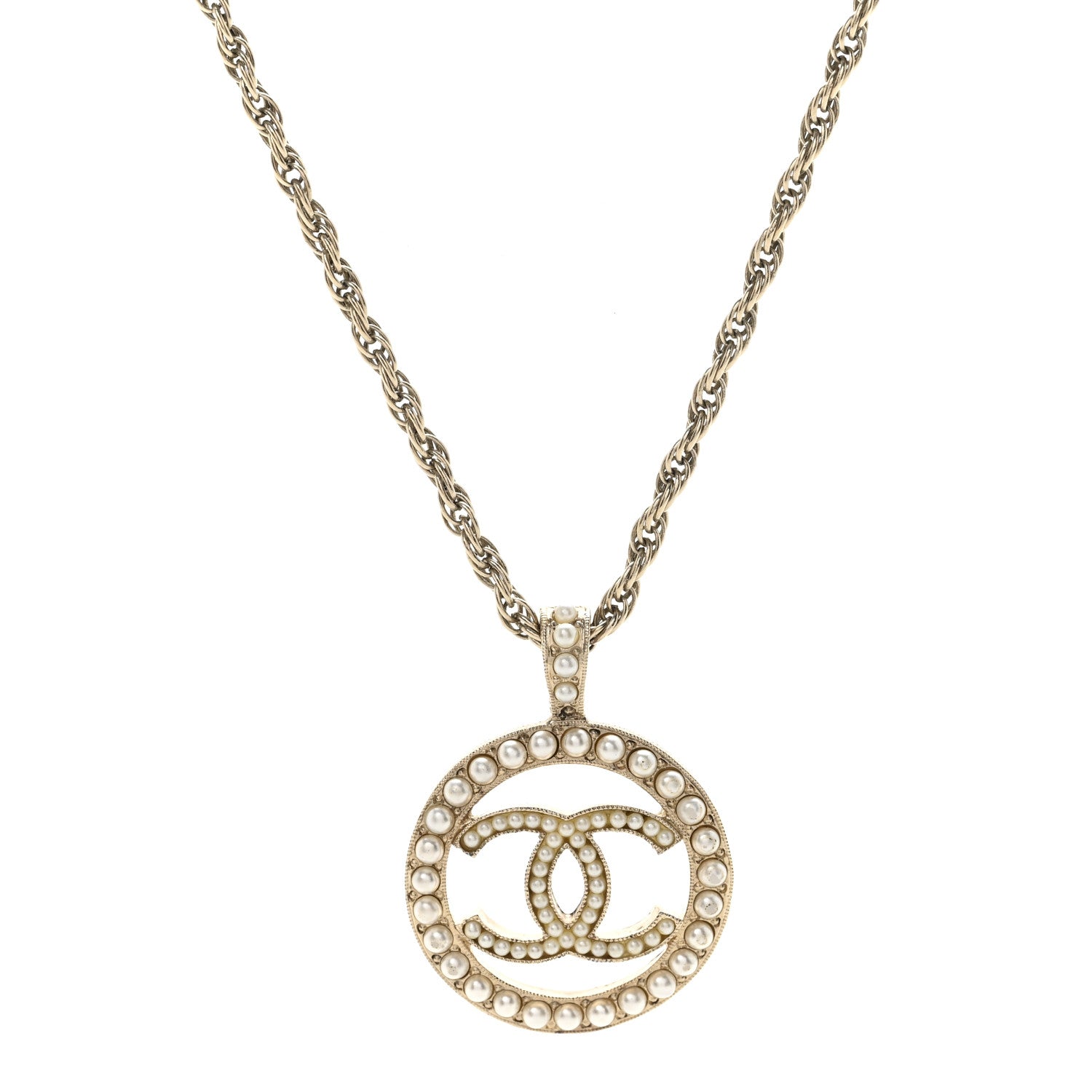 Chanel Pearl CC Round Pendant Necklace Gold 4 of 6