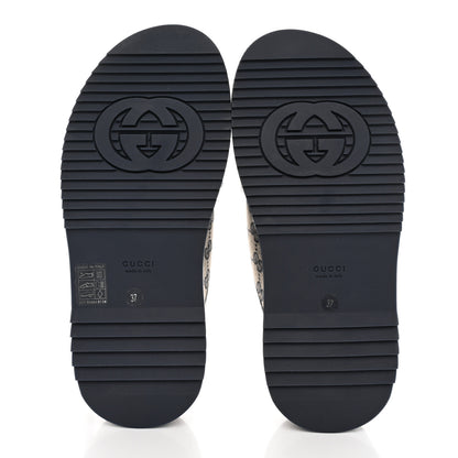 Gucci Monogram Criss Cross Platform Slide Sandals 37 Beige Blue 5 of 9