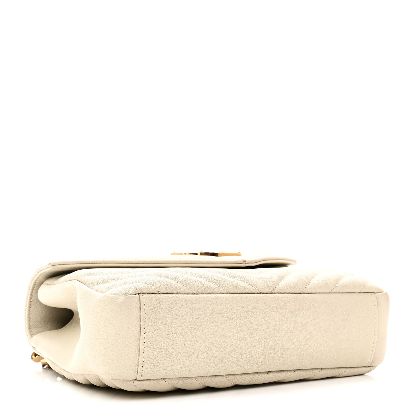 Sheepskin Matelasse Chevron Monogram Medium College Bag Crema Soft