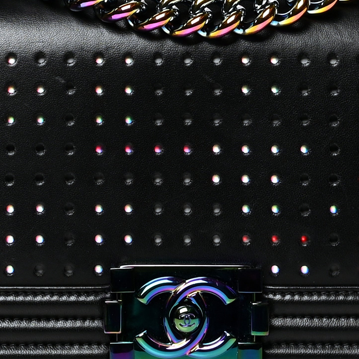 Lambskin LED Iridescent Metal Small Boy Flap Black Multicolor