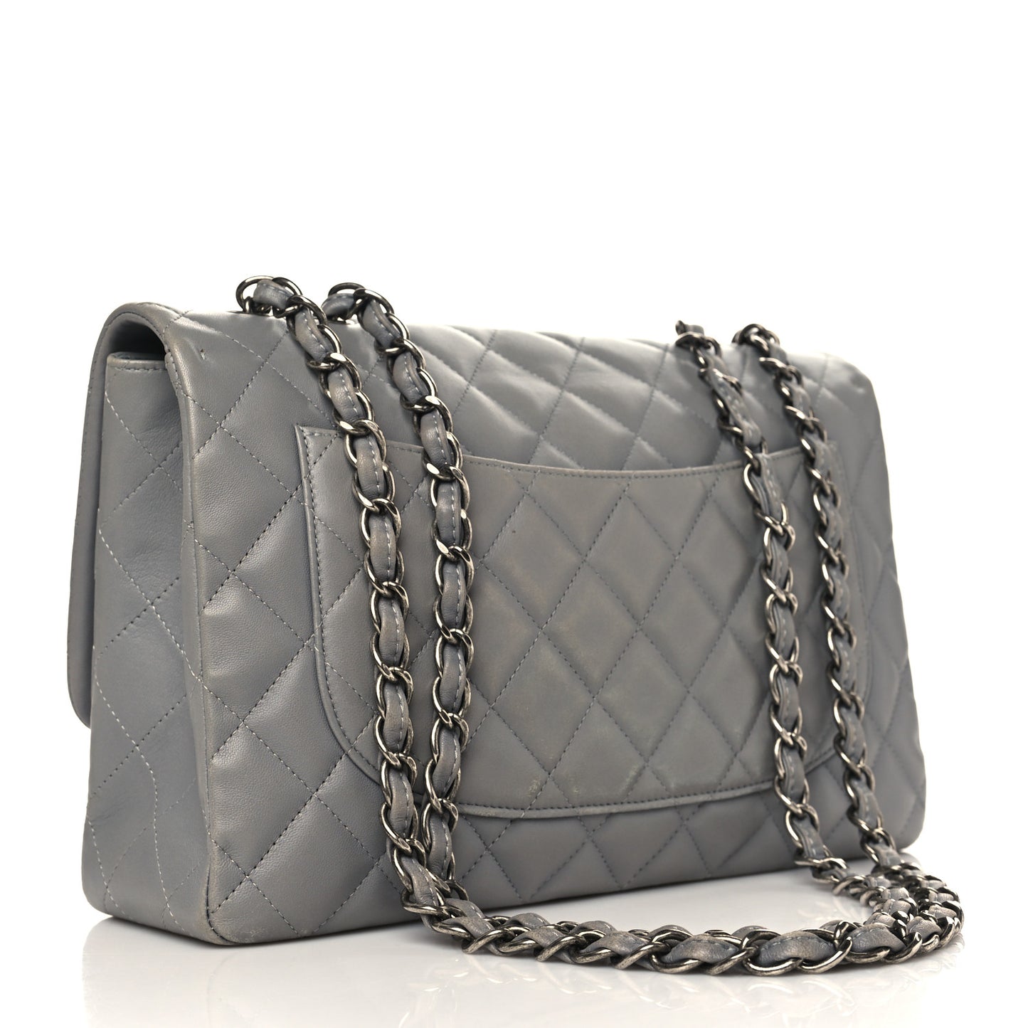 Lambskin Quilted Jumbo Single Flap Grey