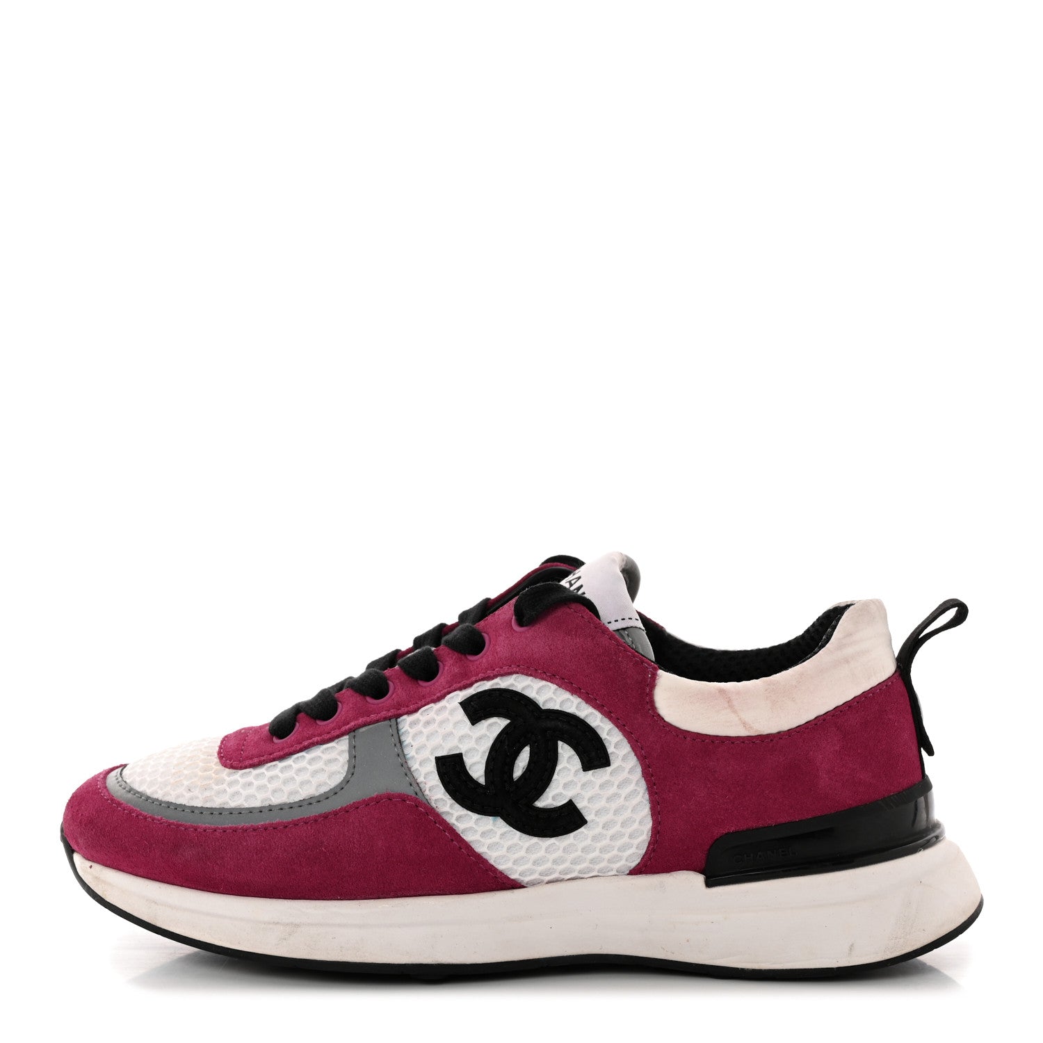 Chanel Mesh Suede Calfskin Womens CC Sneakers 40 White Dark Pink Grey 36.5 White Dark Pink Grey 1 of 14