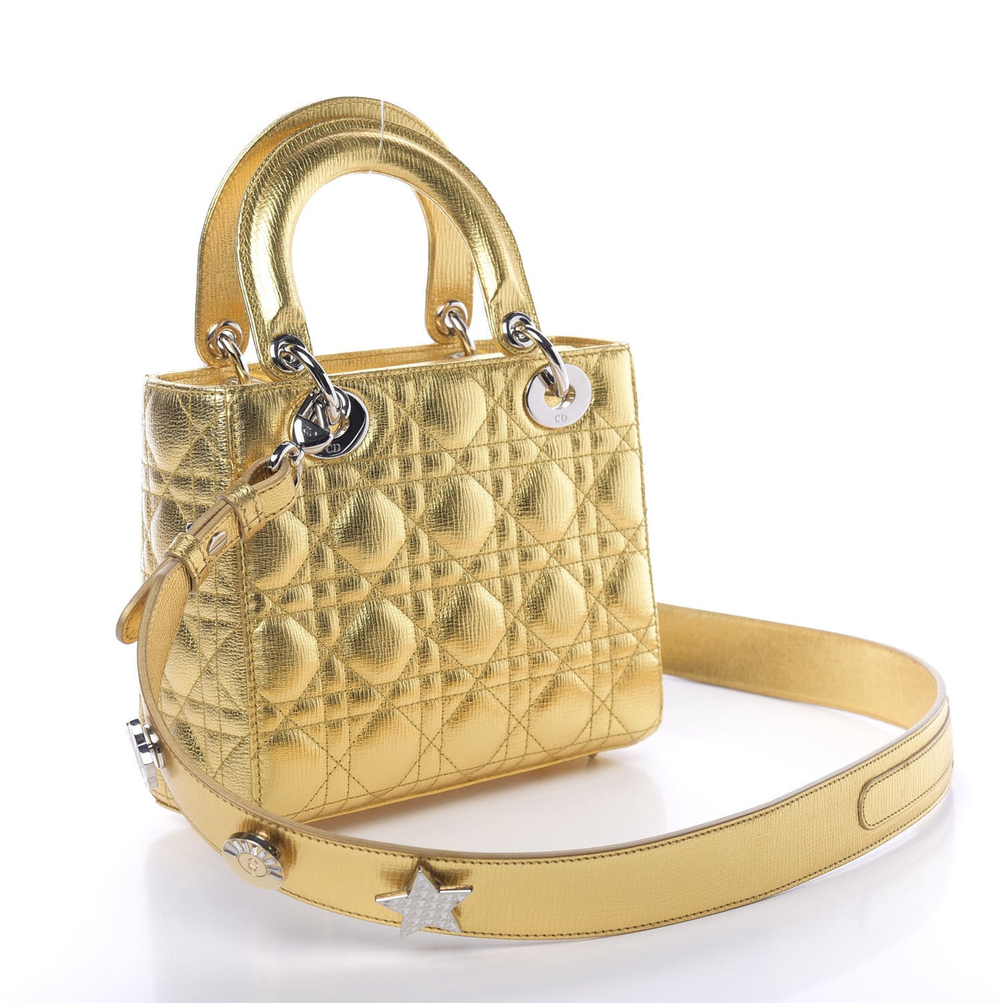 Metallic Grained Calfskin Cannage Small Lucky Badges My Lady Dior Gold