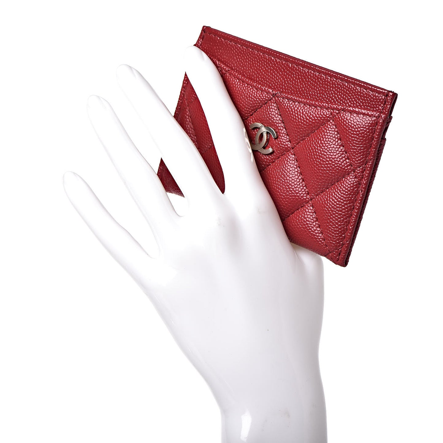 Caviar Quilted CC Card Holder Dark Red