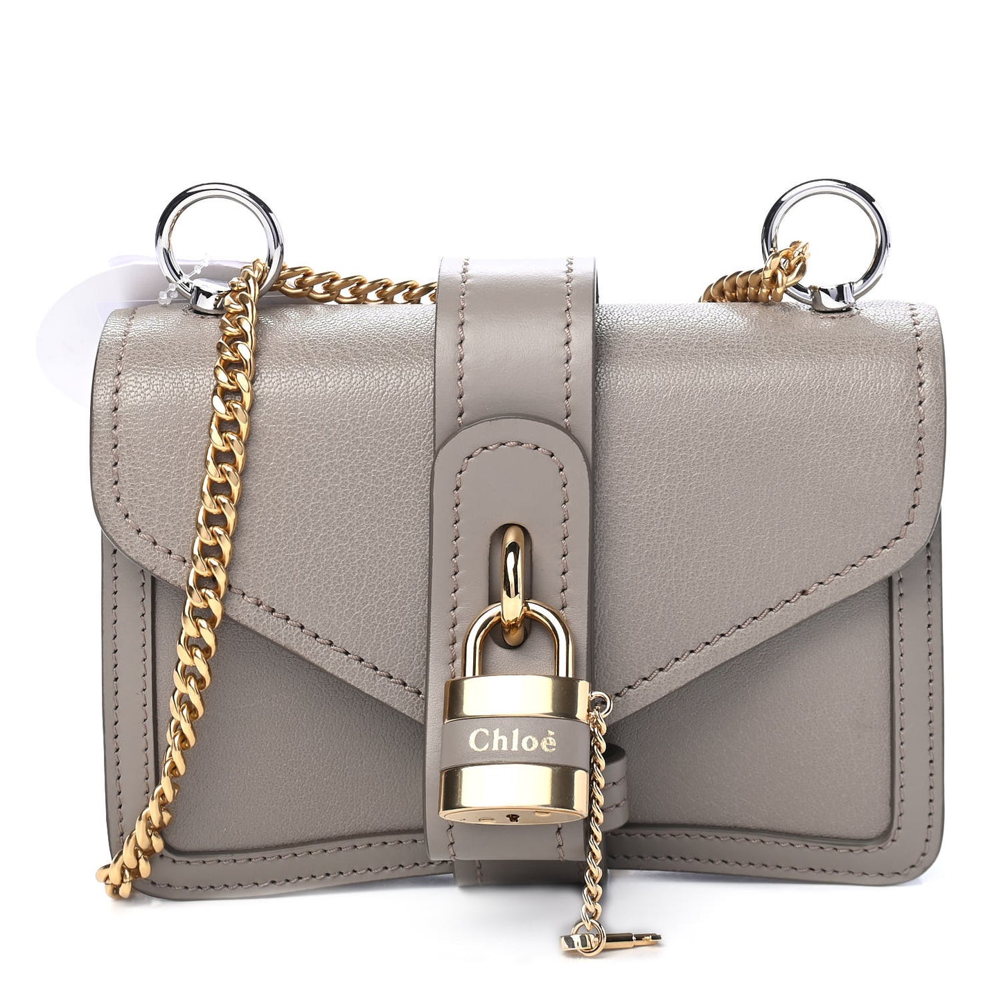 Shiny Goatskin Calfskin Aby Chain Shoulder Bag Motty Grey