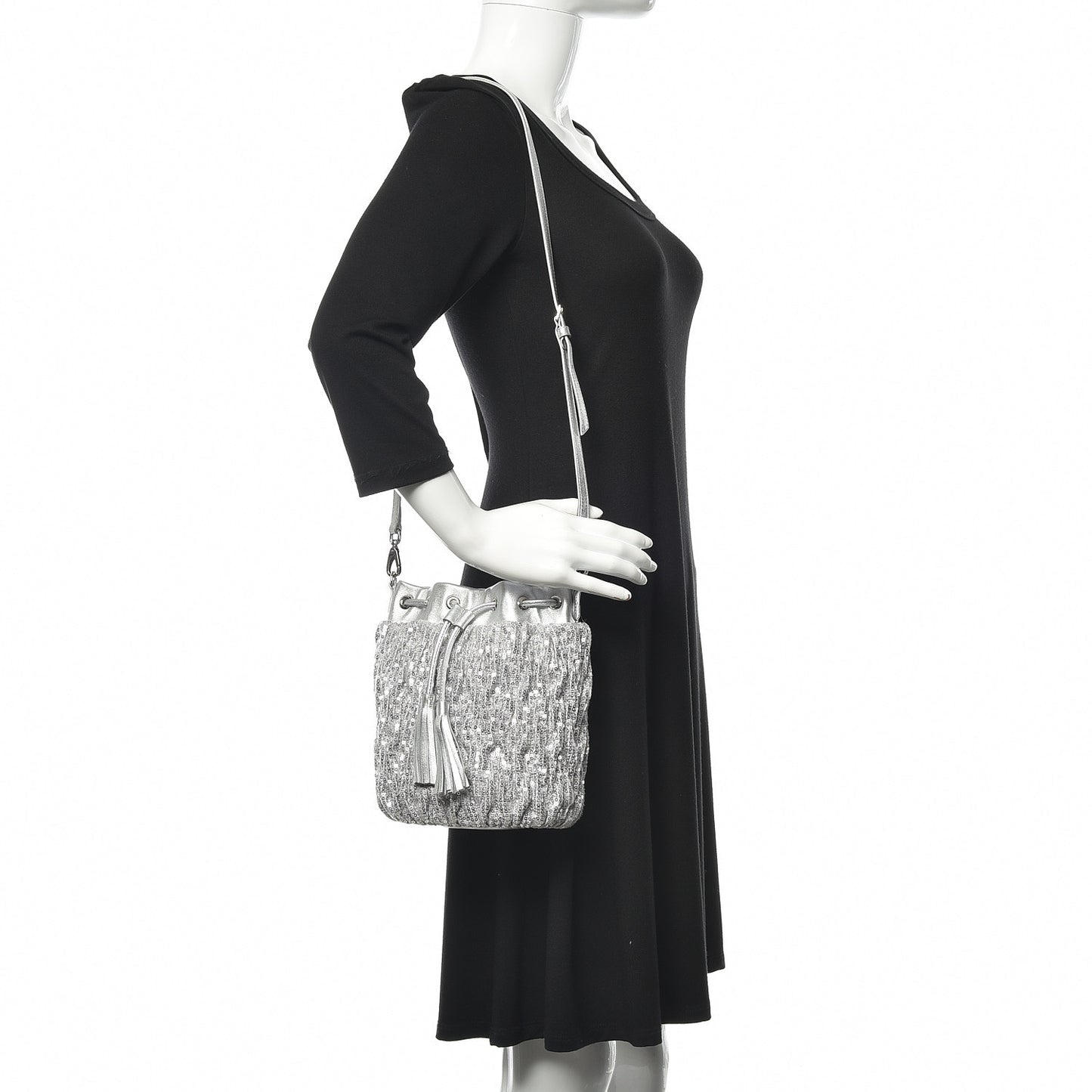 Paillettes Mate Bucket Bag Argento