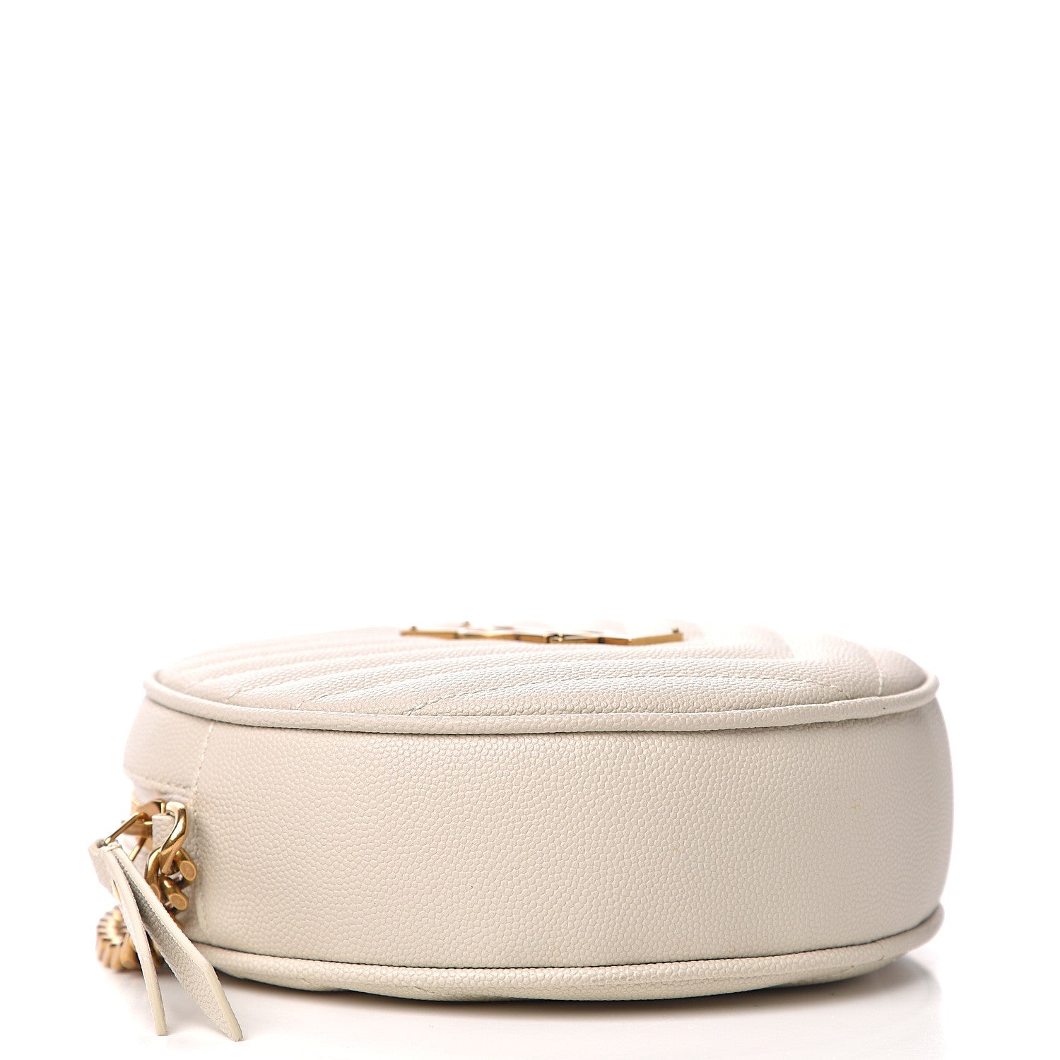 Saint Laurent Grain De Poudre Matelasse Chevron Quilted Round Vinyle Camera Bag White 3 of 8