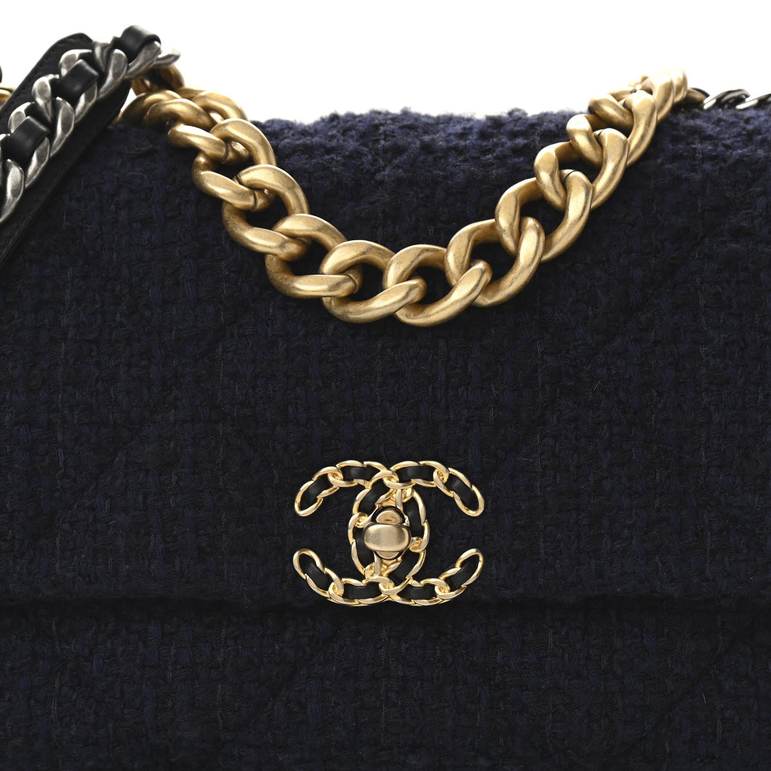 Chanel Tweed Quilted Large Chanel 19 Flap Navy Blue 8 of 10