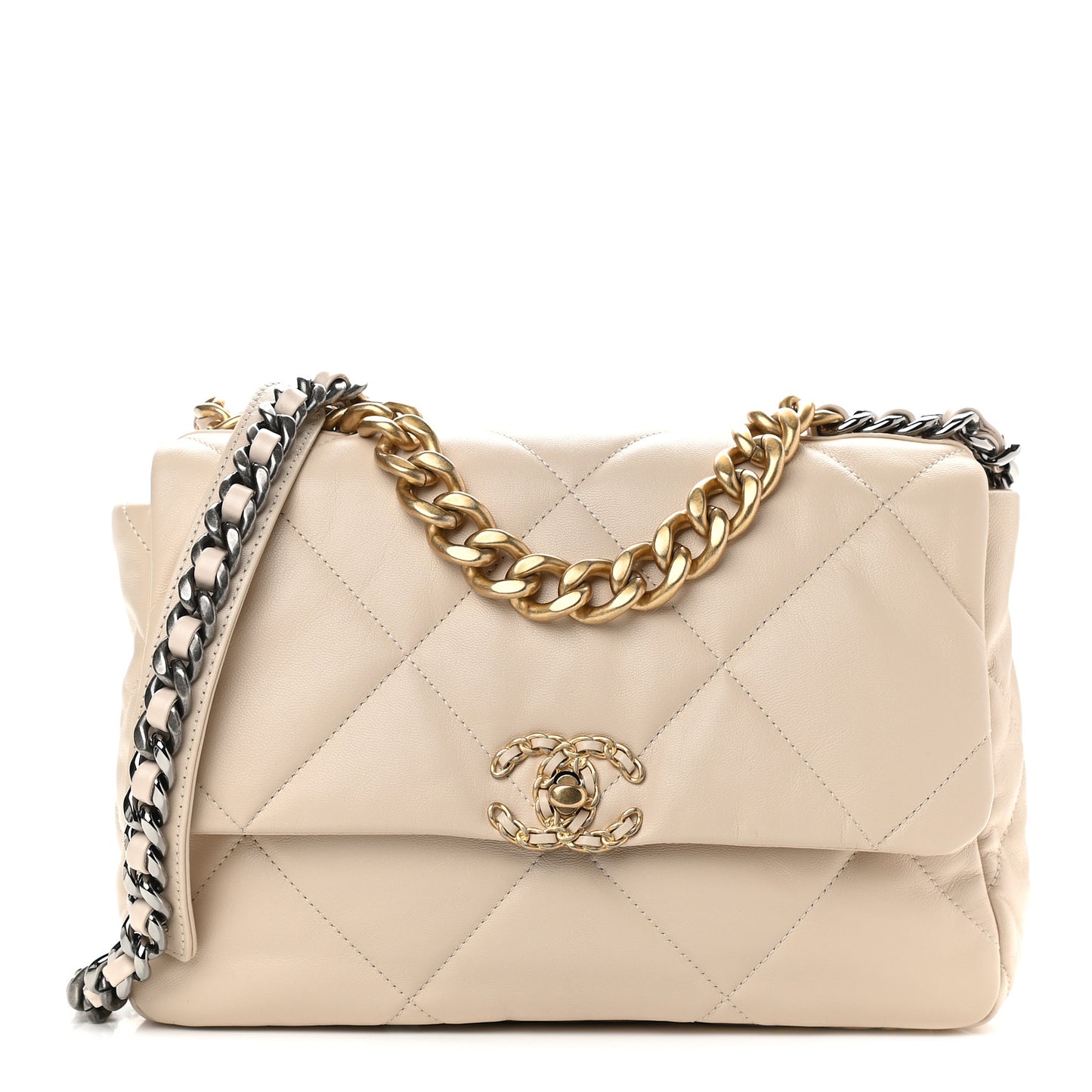 Lambskin Quilted Large Chanel 19 Flap Beige