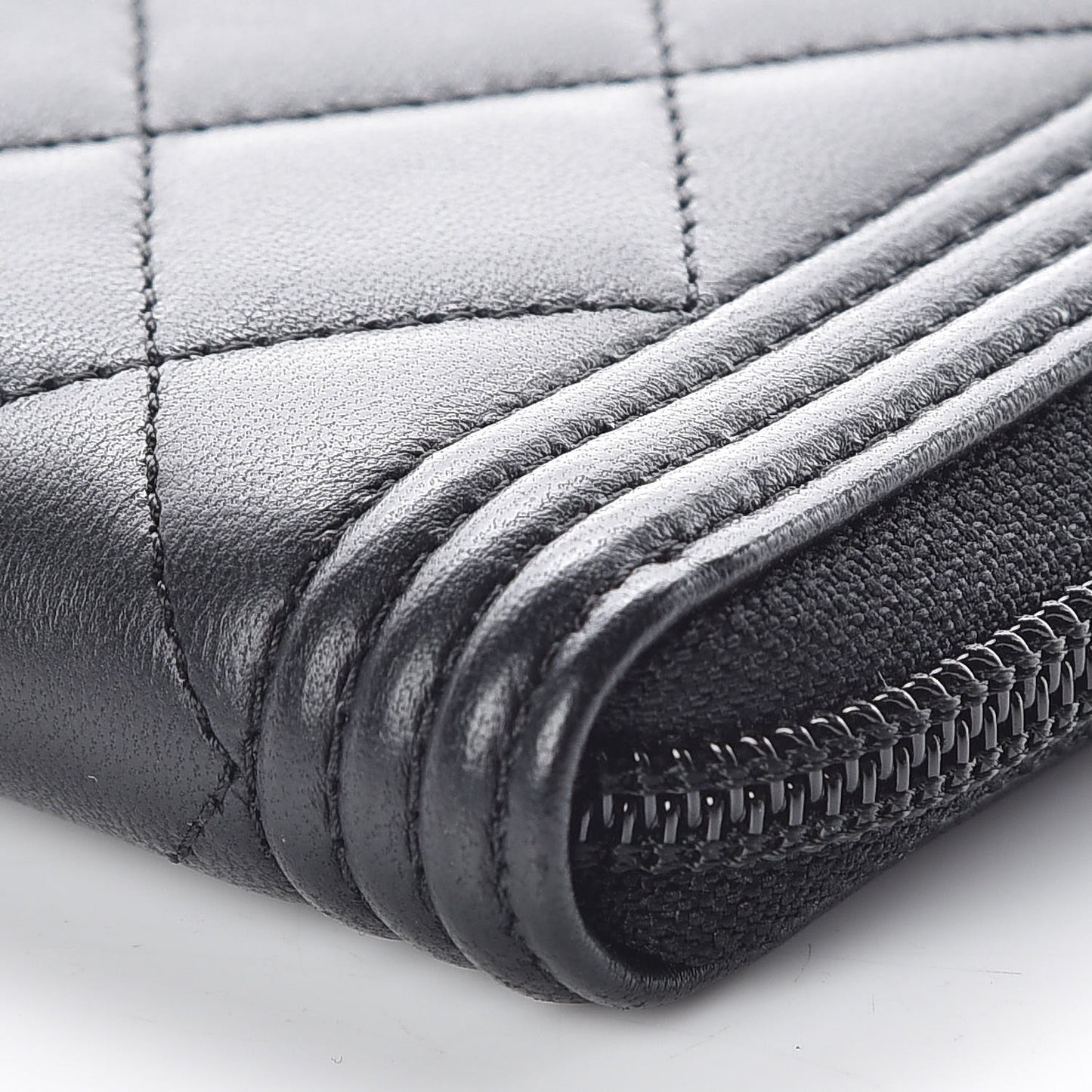 Lambskin Quilted Boy Zip Around Wallet Black